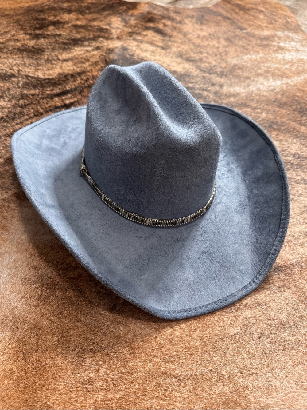 Blue faux suede cowboy hat